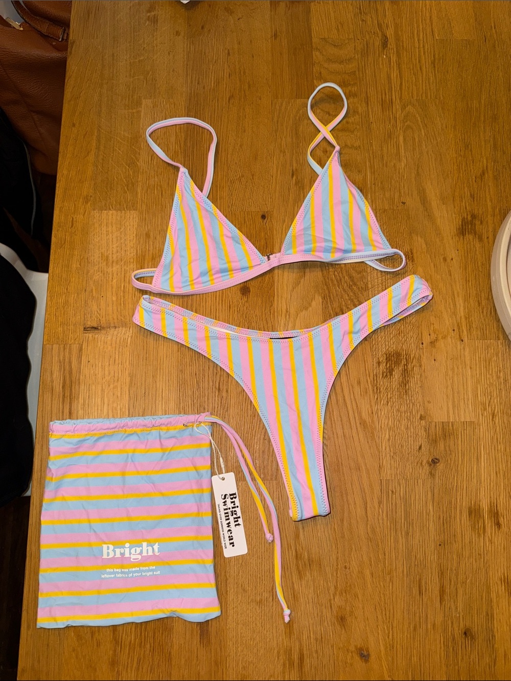 Bright Swimwear Pastel Stripe Triangle Bikini Set - Pink/Yellow/Blue